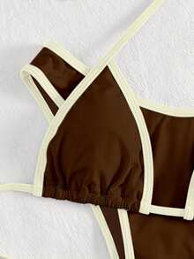 PEPPERMOLLY Bộ bikini màu trơn mới, chất liệu mềm mại, buộc dây cổ, gợi cảm, đồ bơi thời trang dành cho nữ, thích hợp cho kỳ nghỉ hè ở bãi biển. - Bánh bao gạo - Xem 4