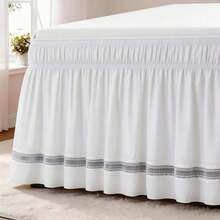 1pc Lace Trim Dorm Bed Skirt, Wrap Around Design With Adjustable Elastic Band, Suitable For Dorm Bedding Set, Customizable Heights: 30", 32", 36", 42", 50" Adjustable For Bed Skirt And Box Spring Cover. Soft, Durable, Wrinkle-Resistant Fabric - Made Of Premium Microfiber, Dustproof Pleated Style, Fade-Resistant, Machine Washable - Staircase Lace Trim TwinXL 32" Drop - View 2