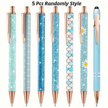 5pcs Retractable Elegant Neutral Pens, Medium Metal Tip, Round Body, Fashionable Shiny Design, Suitable For School, Office, Valentine's Day, Graduation And Holiday Gifts - Multicolor - View 7