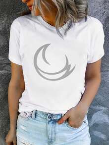 1 camiseta de verano para mujer de manga corta con estampado, moderna y casual, lavable a máquina, ajuste cómodo, estampado plano 2D, 180g, 100% algodón. - Blanco_02 - Ver 7