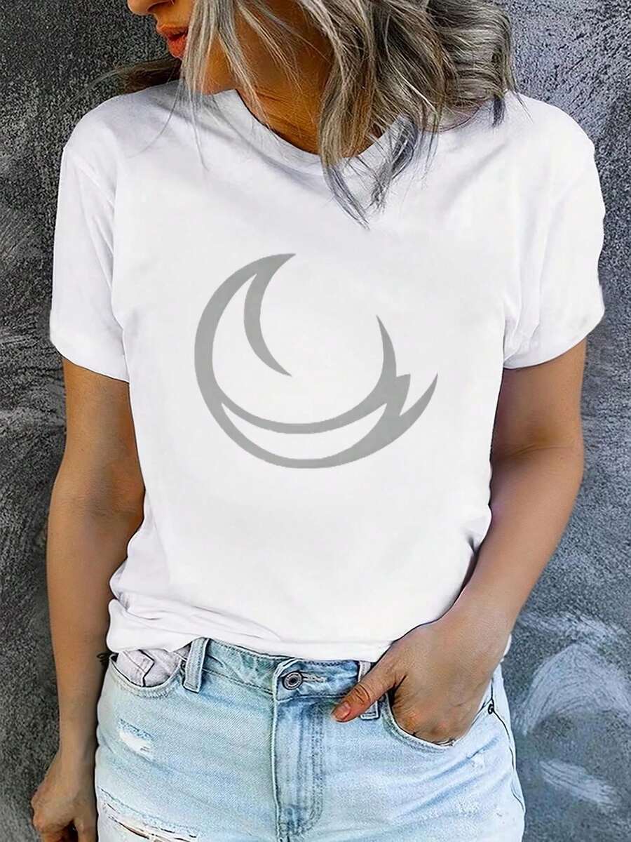 1 Women's Summer Short Sleeve T-Shirt With Print, Modern And Casual, Machine Washable, Comfortable Fit, 2D Flat Print, 180g, 100% Cotton. - 白色_08 - 查看 1