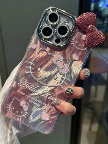 SANRIO 1个闪光羽毛薄纱卡通KT猫手机壳，兼容 11-17 Pro Max - 粉色 - 查看 2