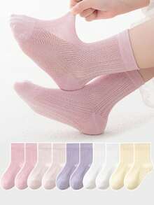5 Pasang Kaos Kaki Anak, Warna Polos Minimalis Jaring Bernapas, Anak Laki-laki Perempuan Bayi, Gaya Jepang Serbaguna Lucu Kaos Kaki Setengah Betis - MultiWarna - View 9