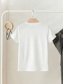 Women's Short-Sleeved, Round-Neck, Loose-Fitting, Logo And Heart Print, Urban Style, Leopard Print - Putih - View 2