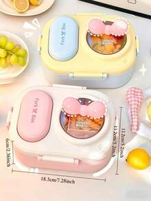Cute Macaron Bento Box With Bow, Women's 3-Compartment Lunch Box With Utensils, Leak-Proof Microwave , Suitable For Office, School, Picnic - Beautiful And Portable - Multicolor - View 4