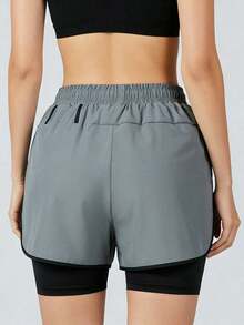 Pantalones cortos de yoga de secado rápido para mujer - Pantalones cortos deportivos ligeros y transpirables, pantalones de fitness elásticos negros de verano para mujer - Gris - Ver 7