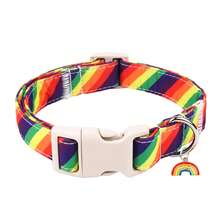 Adjustable Rainbow Dog Collar - Multicolor Striped Print, Soft Comfortable Material That's Gentle On Pet Skin, Quick-Release Safety Buckle (Easy To Use & Reliable), Cute Rainbow Charm, Fits Neck Sizes 8-24 Inches (Suitable For Small/Medium/Large Dogs), Printed Craft Ensures Clear Patterns, Perfect Pride Gift: The Bright Color Match Boosts The Warm Festive Atmosphere - Multicolor - View 7