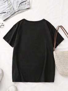 Camisetas gráficas, Camiseta de mujer con estampado de motivos navideños, estilo casual, cuello redondo, manga corta, camiseta deportiva sencilla, top cómodo para vacaciones de verano, corte holgado, tops de algodón para verano. - Negro - Ver 4