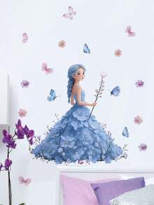 Calcomanías de Princesa de Cuento de Hadas en Tonos Pastel, Pegatinas de Mariposa Floral, Unicornio y Castillo, Accesorios de Decoración de Habitación para Paredes de Dormitorio de Niñas Pequeñas y Adolescentes - Multicolor - View 5