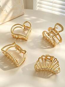 1pc Women's Small Gold-Plated Hair Claw Clip, Princess Style Half-Up Hairstyle Accessory, Suitable For Casual, Holiday, Wedding, Bridesmaid - Gold - View 2