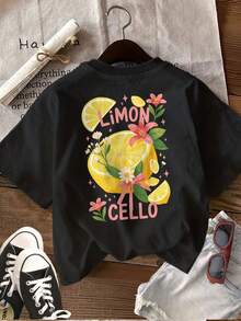 Graphic Print T-Shirt, Short Sleeve, Crew Neck, Casual Top For Summer And Spring, Women's Summer Clothing - Black - View 2