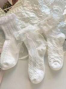 6 đôi tất ren đen trắng trơn cao đến bắp chân cho nữ, thời trang tối giản, thoải mái, phù hợp để mặc hàng ngày, du lịch, tiệc tùng, phong cách đại học, kết hợp với váy làm quà tặng Giáng sinh - Đen và trắng - Xem 5