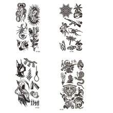 4 piezas de tatuajes temporales de estilo oscuro, con patrones de tigre y serpiente, tatuajes realistas impermeables y resistentes al sudor para brazos, piernas, hombros y clavículas - negro - Ver 5
