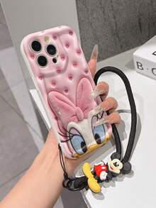 Disney Mickey Mouse Clubhouse Phone Case : 3D Fluffy Pattern Border Protector Phone Soft Phone Case With A Free Cute Mickey Bracelet Chain Lanyard, Mickey, Minnie, Goofy, Donald Duck, Daisy Duck, Pluto, For Apple 17 Promax 17 Pro 16 15 14 13 12 11 Pro Max XS Max X XR Soft Cover Summer Phone Case - 白色 - 查看 4