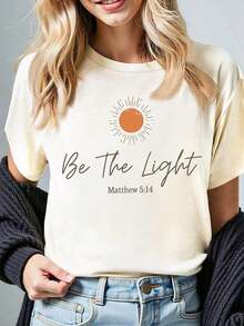 Inspirational Shirt, Motivational T-Shirt, Christian Clothing, Faith T-Shirt, Religious Apparel, Bible Verse Gift Graphic Tees Women Tops Blouses For Women Y2K Style Activewear, Round Neck, 100% Cotton, Soft Fabric, Short Sleeve. - 杏色 - 查看 5