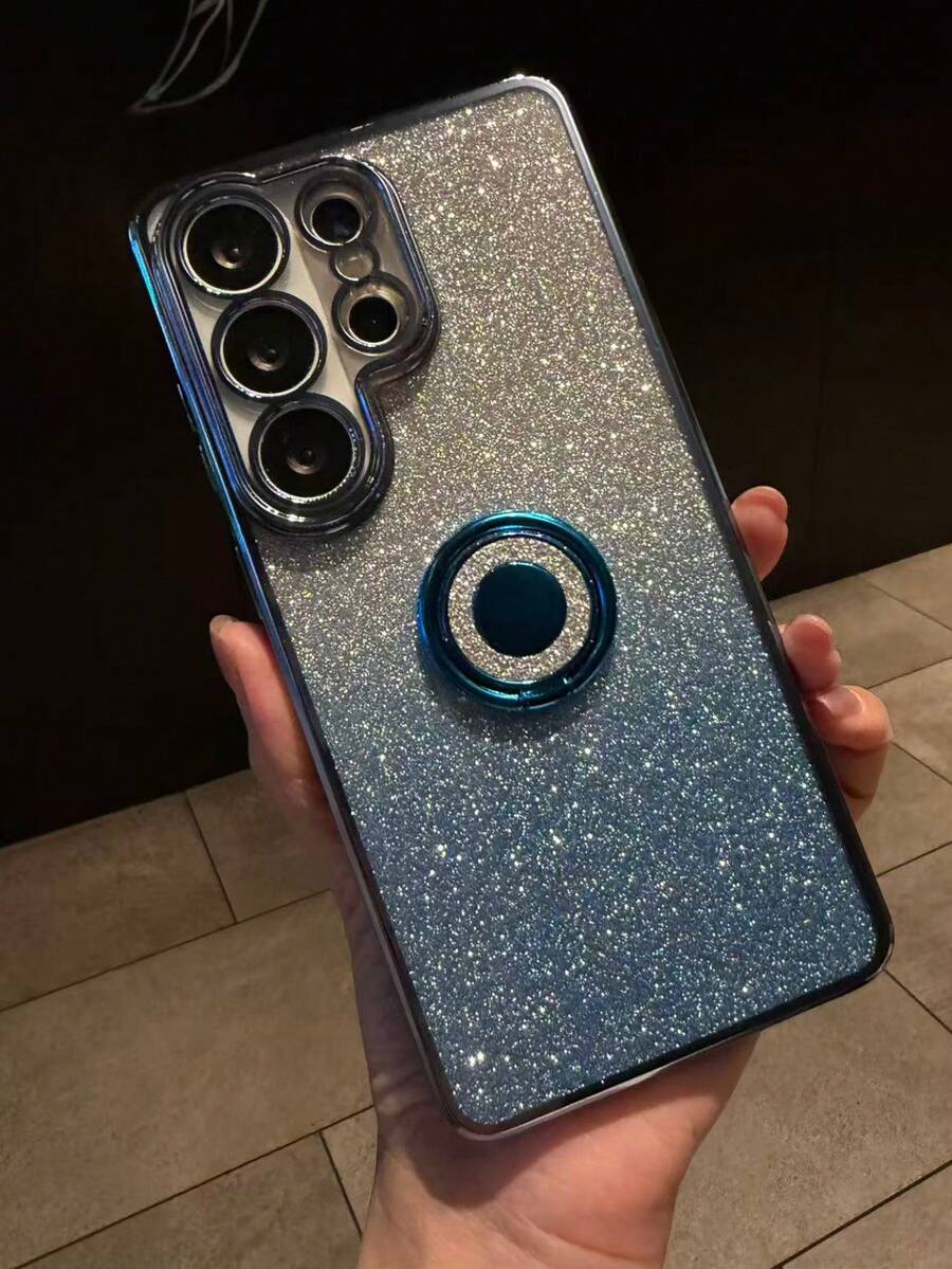 闪亮圆形指环支架手机壳，防尘保护套带指环支架，兼容三星 Galaxy S24 Ultra/S24 Plus/S24/S23 Ultra/S23 Plus/S23/S22 Ultra/S22 Plus/S22/S21 Ultra/S21 Plus/S21 FE/S23 FE/S20 Ultra/S20 Plus/S20 FE，适用于部分机型，国际版，非国内版 - 藍色 - 查看 1