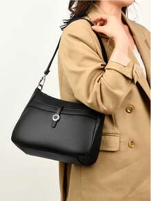 Sac bandoulière en cuir souple et léger pour maman, grande capacité, porte-monnaie et téléphone, sac à épaule, style urbain minimaliste - Noir - Voir 10