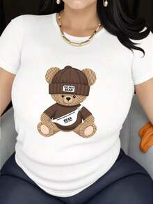 1 camiseta con estampado de oso - Suave, transpirable, cómoda, mezcla de algodón, manga corta, ropa deportiva casual de verano, fácil cuidado, secado rápido, adecuada para actividades al aire libre y uso casual, estilo casual, 100% algodón, 180g, todos los diseños están impresos. Unisexo. - Figura predeterminada 3 - Ver 3