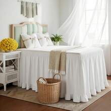1pc Ruffled Bed Skirt, Wrap-Around Design With Adjustable Elastic Band, Suitable For Dorm Bedding Sets, Customizable Heights: 30", 32", 36", 42", 50" Adjustable For Bed And Box Spring, Soft, Durable, Wrinkle-Resistant Fabric - Made Of Premium Microfiber, Dust Ruffle Style, Fade-Resistant, Machine Washable - Off-white TwinXL 32" Drop - View 7