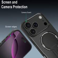 1 ốp lưng điện thoại có nam châm sạc không dây, màu đen vân sợi carbon, tương thích với Apple 17 Pro Max, 17E, 16, 15, 14, 13, 12, 11 Pro Max/Pro/Plus, chống sốc, chống rơi, chống trượt, chống bám vân tay. - màu đen - Xem 6