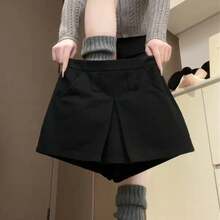 Minifalda americana retro caqui de cintura alta y corte A para mujer, diseño de verano, versátil, estilo workwear, falda pant... - Negro - Ver 1
