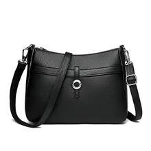 Sac bandoulière en cuir souple et léger pour maman, grande capacité, porte-monnaie et téléphone, sac à épaule, style urbain minimaliste - Noir - Voir 12