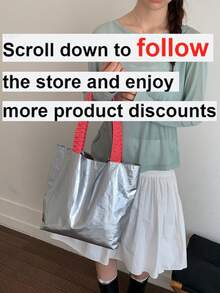 1pc Women's Contrast Color Shoulder Crossbody Bag, Large Capacity Glitter Tote Bag, Suitable For Shopping, Commuting, Gift - Silver - View 2
