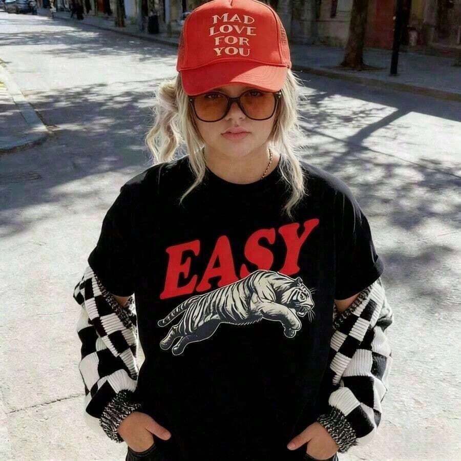 Camiseta GraphicEasy con Estampado de Tigre, Estilo Retro Boho, Unisex, Camiseta Estética, Camiseta Gráfica Y2k para Mujer, Adolescente y Niñas, Cuello Redondo, Camiseta Fresca de Verano, Manga Corta, Estampado de Animales, Frutas y Mascotas, Camiseta Gráfica para Mujer, Moda 2026, Regalos, Ropa de Mujer, Estampado de Dibujos Animados y Letras, Material de Algodón Cómodo, Agradable para la Piel, Suave y Fresca, Camiseta de Primavera Verano para Mujer. - Negro - Ver 1