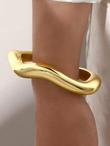 1pc Women's Irregular Fluid Wave Gold Polished Metal Open Cuff Bangle Statement Bracelet For Prom Party Evening - Yellow Gold - View 1