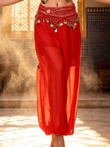 Bohemian Style Coin Decorated Chiffon Harem Pants, Loose Flowy Trousers, Suitable For Fusion And Exotic Style Festival Events (Multiple Colors Available) - Multicolor - View 20