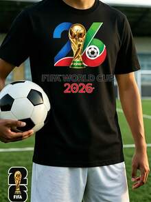 [FIFA World Cup Licensed]2026 World Cup, Football-Themed Fun Printed Short-Sleeve T-Shirt, Street Style Print Design, Summer Top, A Must-Have For Fans - 黑色 - 查看 1