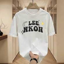 Couple's Short-Sleeved T-Shirt, American Summer Style, With  Brand Letter Print, Loose-Fitting Casual Short-Sleeved Top For Students. - 白色 - 250公克重磅純棉 - 查看 7