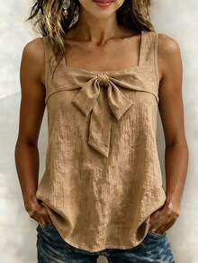 Camiseta sin Mangas para Mujer, Cuello Cuadrado, Color Sólido, Estilo Casual, Nueva Colección 2026 - Azul cielo - Ver 2