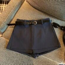 Shorts de Traje a Rayas de Cintura Alta para Mujer, Pantalones Casuales Versátiles y a la Moda para el Trabajo, Falda con Cin... - Gris [versión de alta calidad] - Ver 1