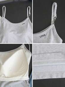 Korean Style Metal Chain Camisole Top Women, Fitted Slim Cropped Top Layering Or Outerwear, Minimalist LOVE Letter Print, Versatile Basic Tee, Sweet & Cool Girl Commute & Date Elastic Skin-Friendly Crop Top Casual Summer - Light Grey - View 11