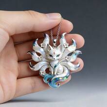 The Nine-Tailed Fox Pendant Necklace Features Exquisite Enamel Craftsmanship, Embodying Modern  And Traditional Chinese Style. It Is Adorable And Of High Aesthetic Quality, Making It An Excellent Gift For Best Friends, Family Members, Y2k Acsesories, Waterproof Jewelry - White - View 6