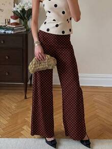 Quần ống đứng chấm bi kiểu retro thời trang dành cho nữ, cạp chun co giãn, phù hợp cho đi làm hàng ngày, mặc thường ngày và đi nghỉ mát, mùa hè. - Nhiều màu - Xem 6