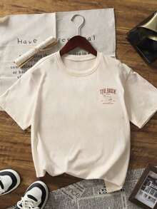 1 Piece Women's Short Sleeve Round Neck Summer T-Shirt With Casual White Print "THE BRIDE, EST. 2026" Pure Cotton Short Sleeve T-Shirt - 杏 - 查看 2