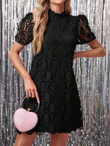 Vestido elegante de encaje en línea A, favorecedora para todos los tipos de Body, vestido para el Día de San Valentín, vestidos rojos elegantes y clásicos - Negro - Ver 5