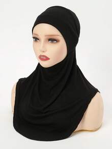 1pc Women's Solid Color Elastic Chin Cover Headscarf, Shoulder Covering Conservative Hijab, Versatile Color Suitable For Pairing With Headwrap, Abaya, Daily Wear, All Seasons - 029-black - View 5