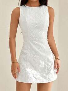Vestido elegante vintage para vacaciones, vestido ajustado de jacquard para primavera/verano, vestido de tirantes, vestido mini verde - Blanco - Ver 3