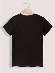 Women's Plus Size Crew Neck Casual T-Shirt - Slightly Stretchy Polyester Fabric, Short Sleeve, Alphabet Print, Oversized Sweaters For Valentine's Day - Spring/Summer/Autumn Y2k T-Shirt Shirt - 黑色 - 查看 2