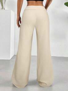 Pantalones acampanados de cintura alta casuales de color albaricoque para mujer, otoño - Albaricoque - Ver 2