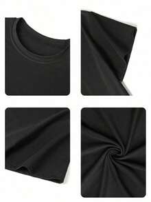 Camiseta de manga corta con cuello redondo y estampado de eslogan simple para mujer, estilo casual de verano, corte holgado, ideal para uso diario y vacaciones.Camiseta de mujer. Playera. - Negro - Ver 6