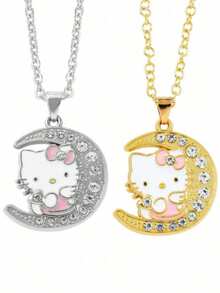 SANRIO 休闲可爱Hello Kitty月亮吊坠项链，搭配萌趣卡通首饰 - 月亮kt貓 - 查看 5
