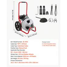 Drain Cleaner Machine 75 FT X 3/8 Inch, Sewer Snake Auger Manual Feed On Wheels, Portable Drain Cleaning Machine With 6 Cutters & Air-Activated Foot Switch For 2" To 4" Pipes - 75 kaki x 3/8 inci - View 12