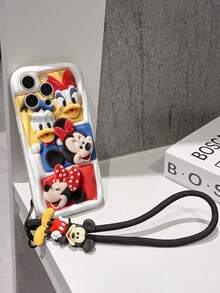 Disney Mickey Mouse Clubhouse Phone Case : 3D Fluffy Pattern Border Protector Phone Soft Phone Case With A Free Cute Mickey Bracelet Chain Lanyard, Mickey, Minnie, Goofy, Donald Duck, Daisy Duck, Pluto, For Apple 17 Promax 17 Pro 16 15 14 13 12 11 Pro Max XS Max X XR Soft Cover Summer Phone Case - trắng - Xem 5