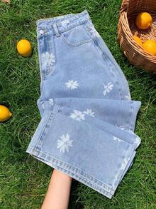 Pantalones vaqueros casuales con estampado de lunares para mujer, pantalones con estampado de lunares, pantalones con estampado de lunares, pantalones lindos, pantalones casuales para mujer, pantalones vaqueros holgados con estampado de - Lavado ligero 2 - Ver 3