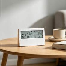 1 pieza Reloj digital inteligente y silencioso con retroiluminación, reloj de escritorio minimalista con dígitos, temperatura, humedad y calendario - Batería no incluida - Negro - Ver 2