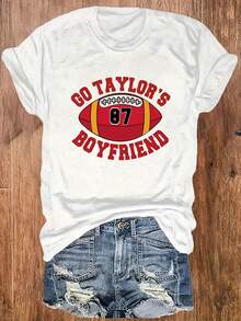 Camiseta de Manga Corta con Cuello Redondo para Mujer Talla Grande con Estampado de Letras de - Blanco - Ver 2
